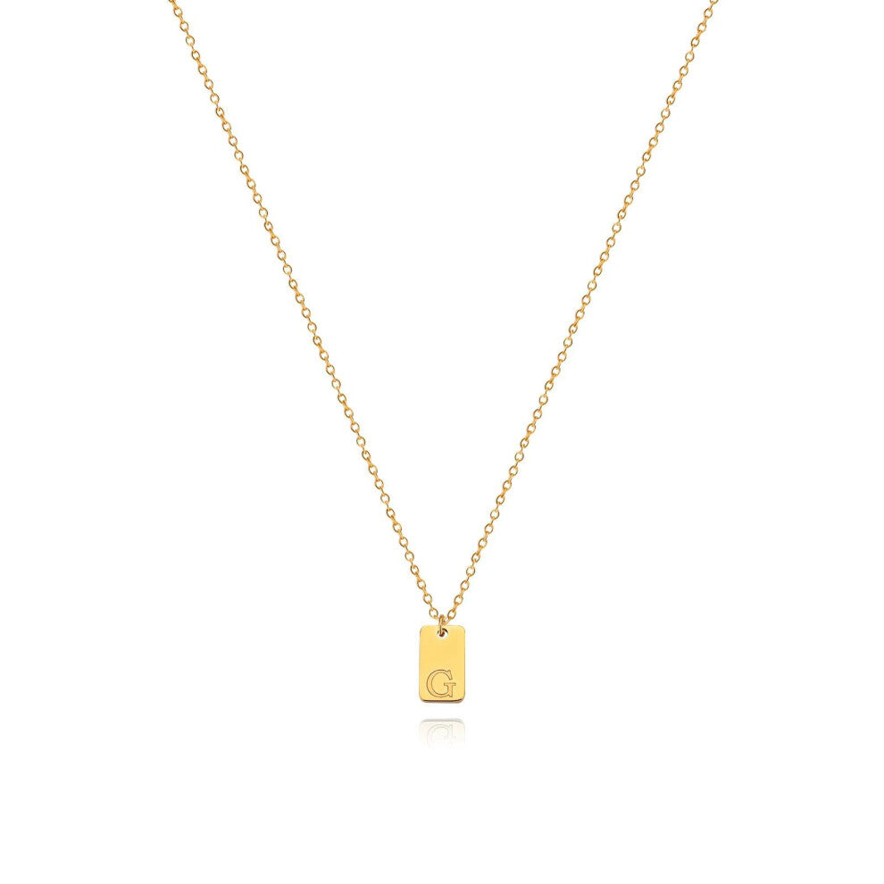 (Gold G) English initial letter necklace, unique design sense, square tag pendant, women's collarbone chain