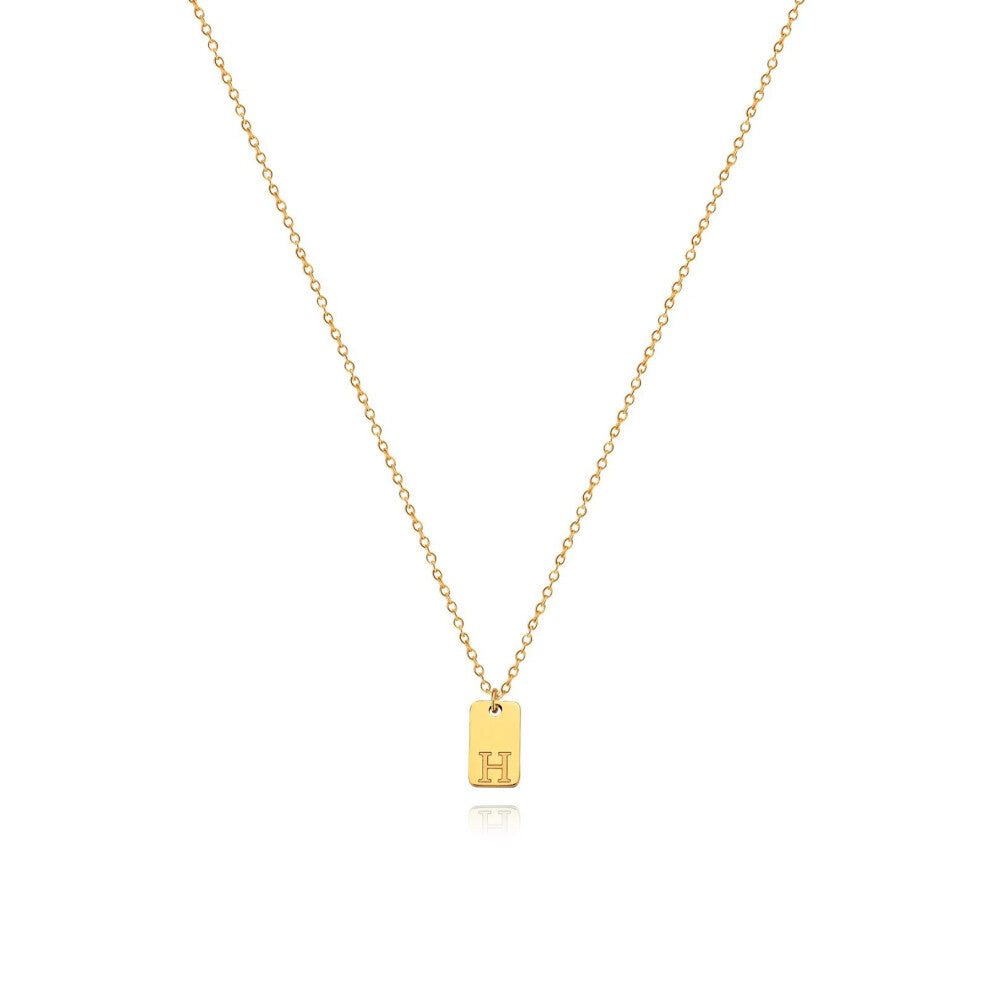 (Gold H) English initial letter necklace, unique design sense, square tag pendant, women's collarbone chain