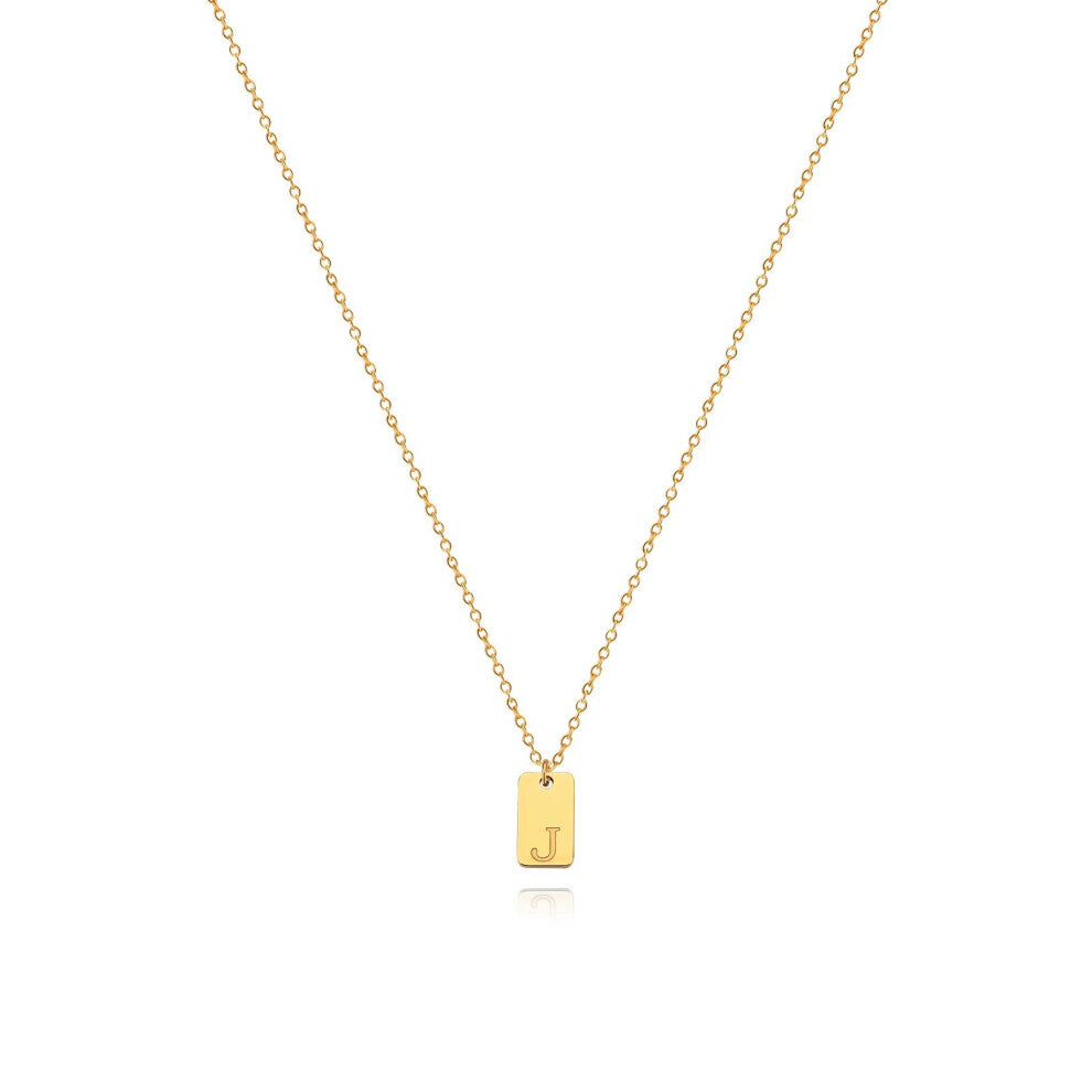 (Gold J) English initial letter necklace, unique design sense, square tag pendant, women's collarbone chain