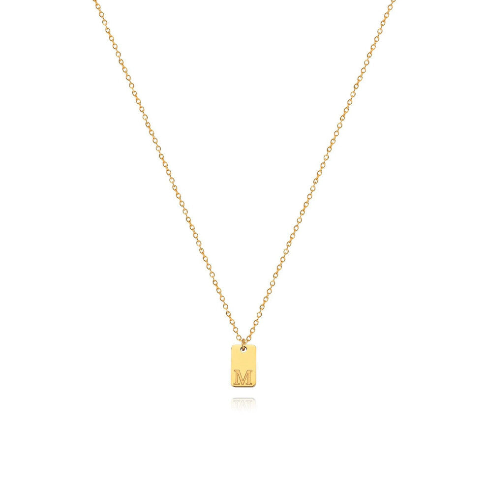 (Gold M) English initial letter necklace, unique design sense, square tag pendant, women's collarbone chain