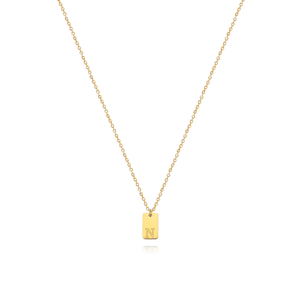 (Gold N) English initial letter necklace, unique design sense, square tag pendant, women's collarbone chain