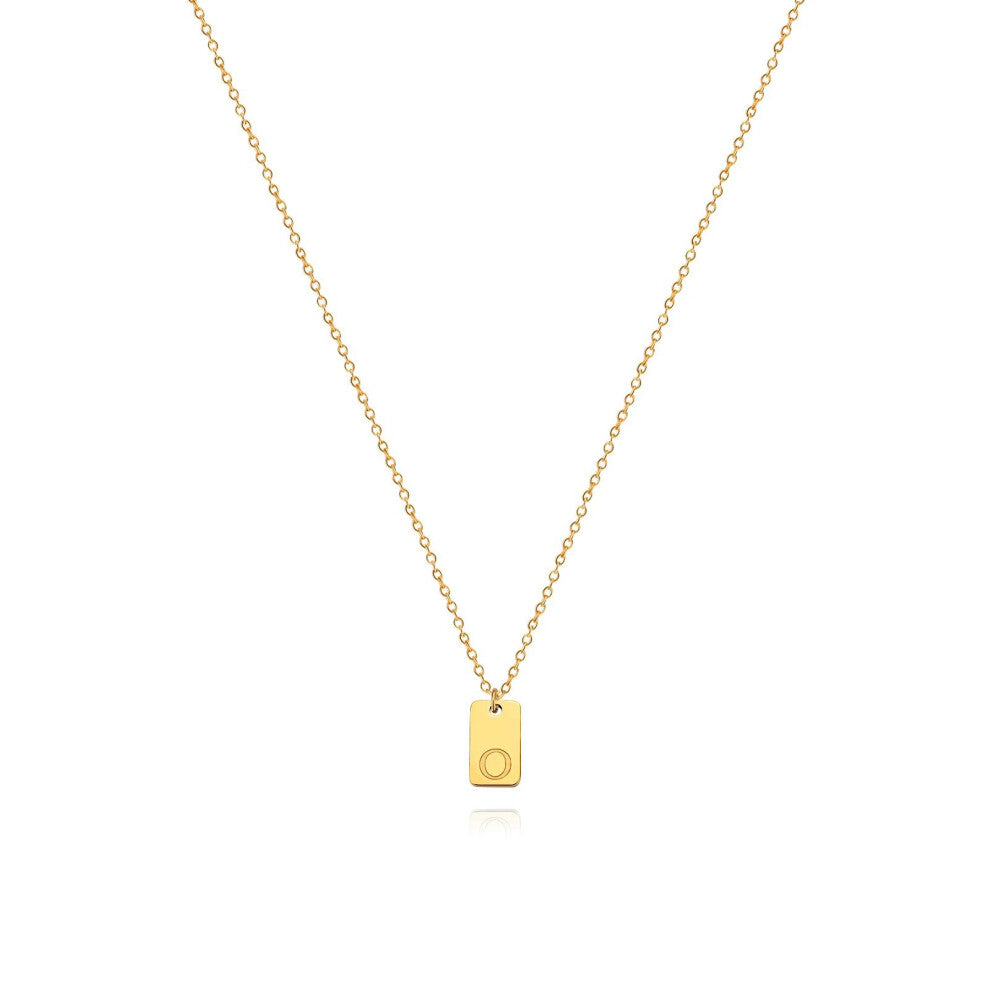 (Gold O) English initial letter necklace, unique design sense, square tag pendant, women's collarbone chain