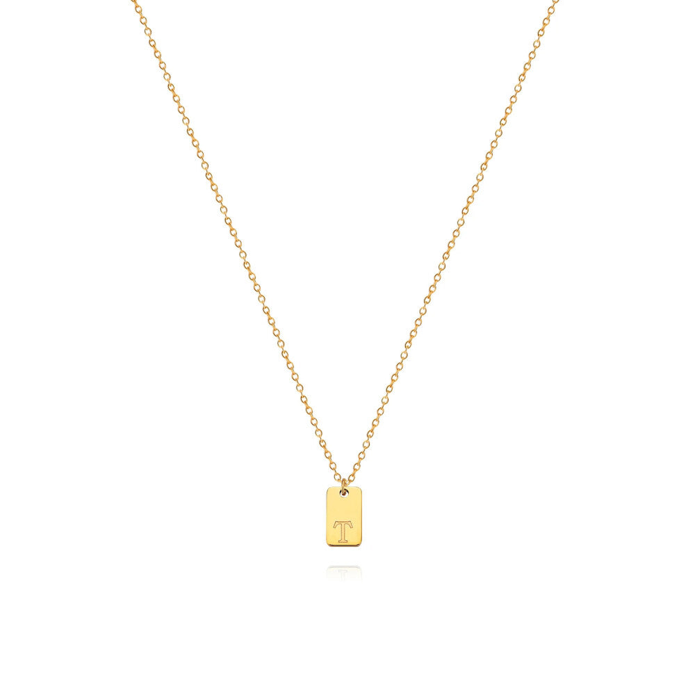 (Gold T) English initial letter necklace, unique design sense, square tag pendant, women's collarbone chain