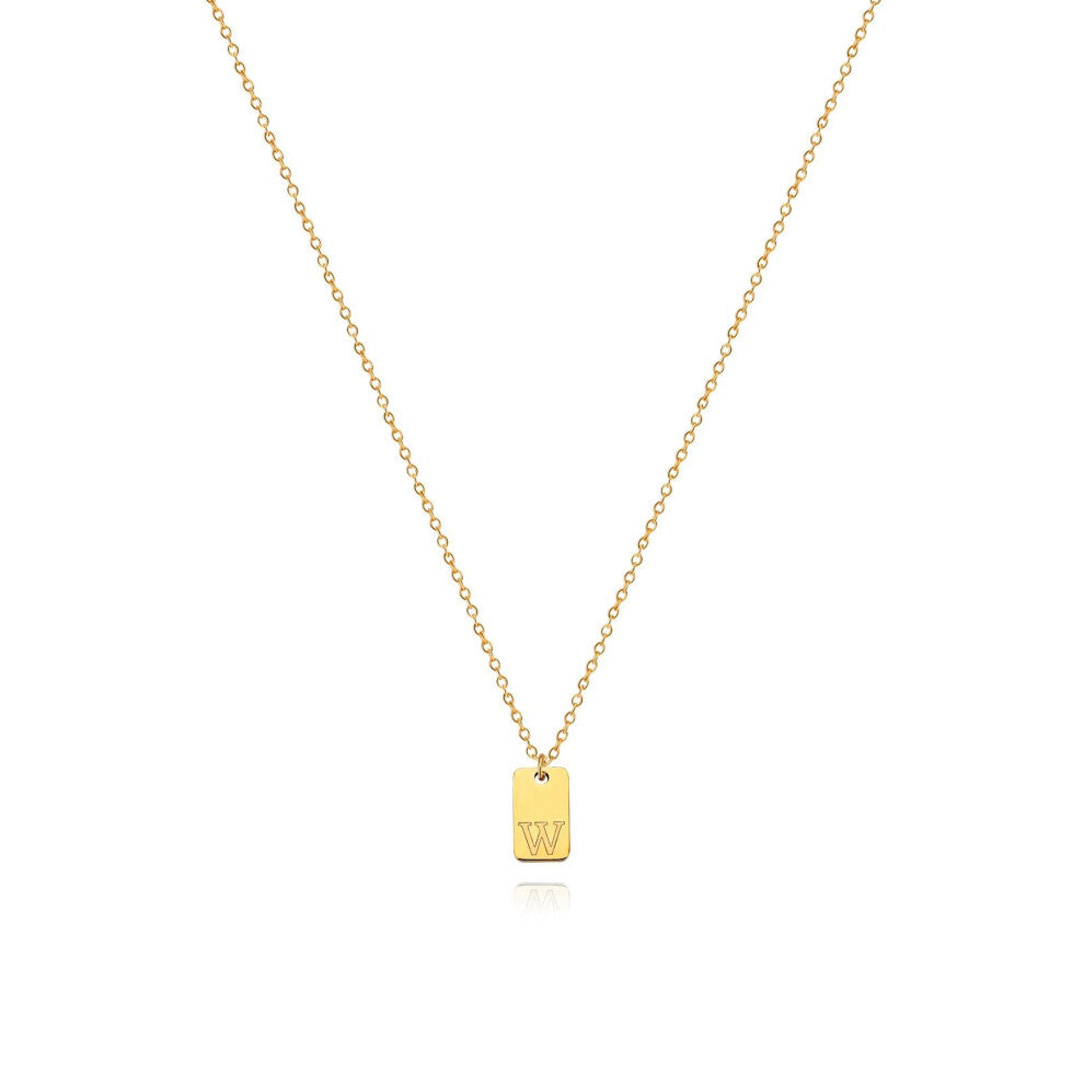 (Gold W) English initial letter necklace, unique design sense, square tag pendant, women's collarbone chain
