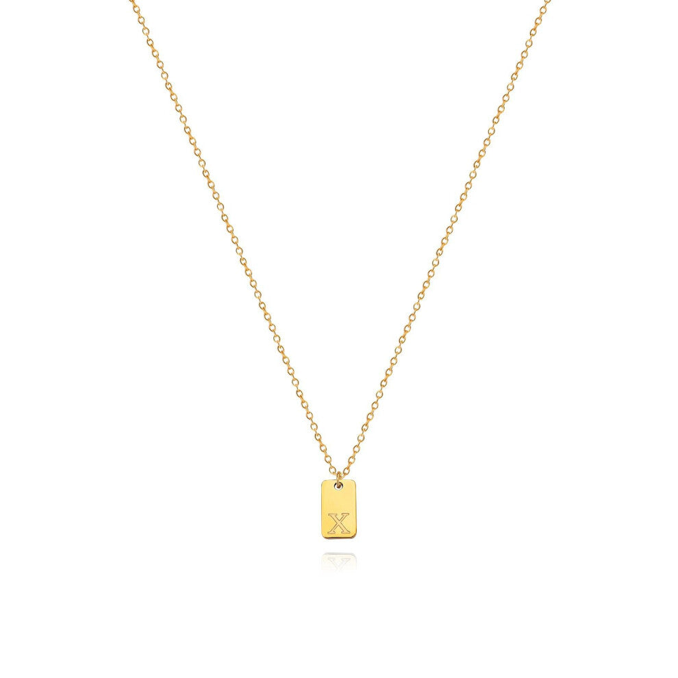 (Gold X) English initial letter necklace, unique design sense, square tag pendant, women's collarbone chain