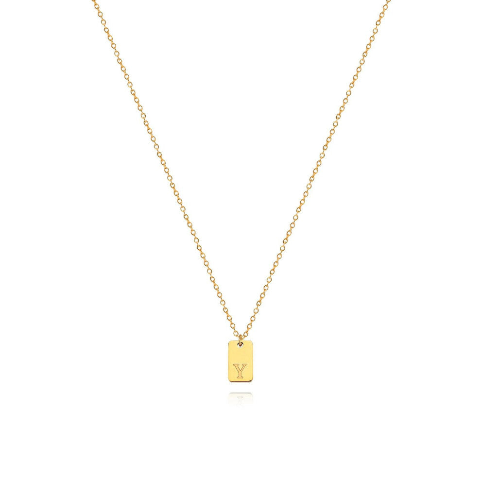 (Gold Y) English initial letter necklace, unique design sense, square tag pendant, women's collarbone chain