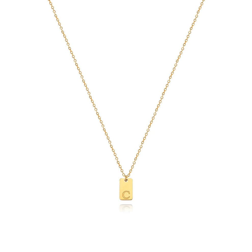 (Gold C) English initial letter necklace, unique design sense, square tag pendant, women's collarbone chain