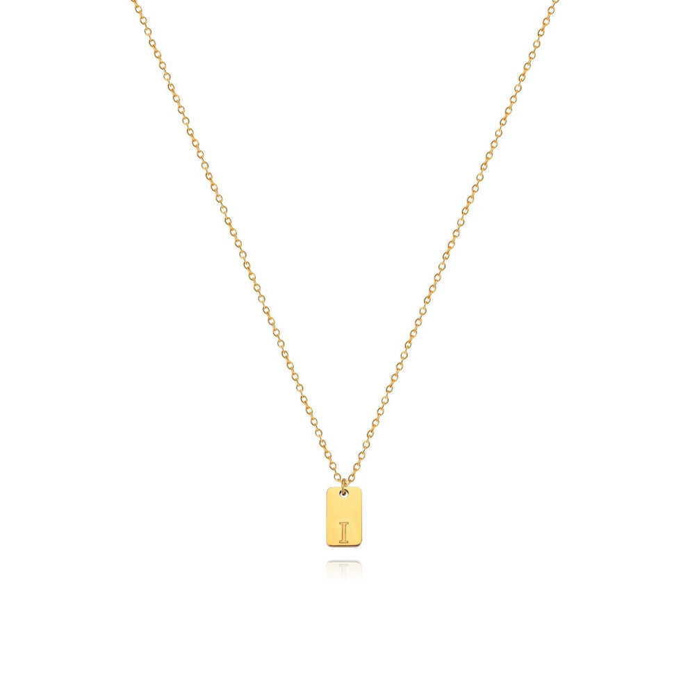 (Gold I) English initial letter necklace, unique design sense, square tag pendant, women's collarbone chain