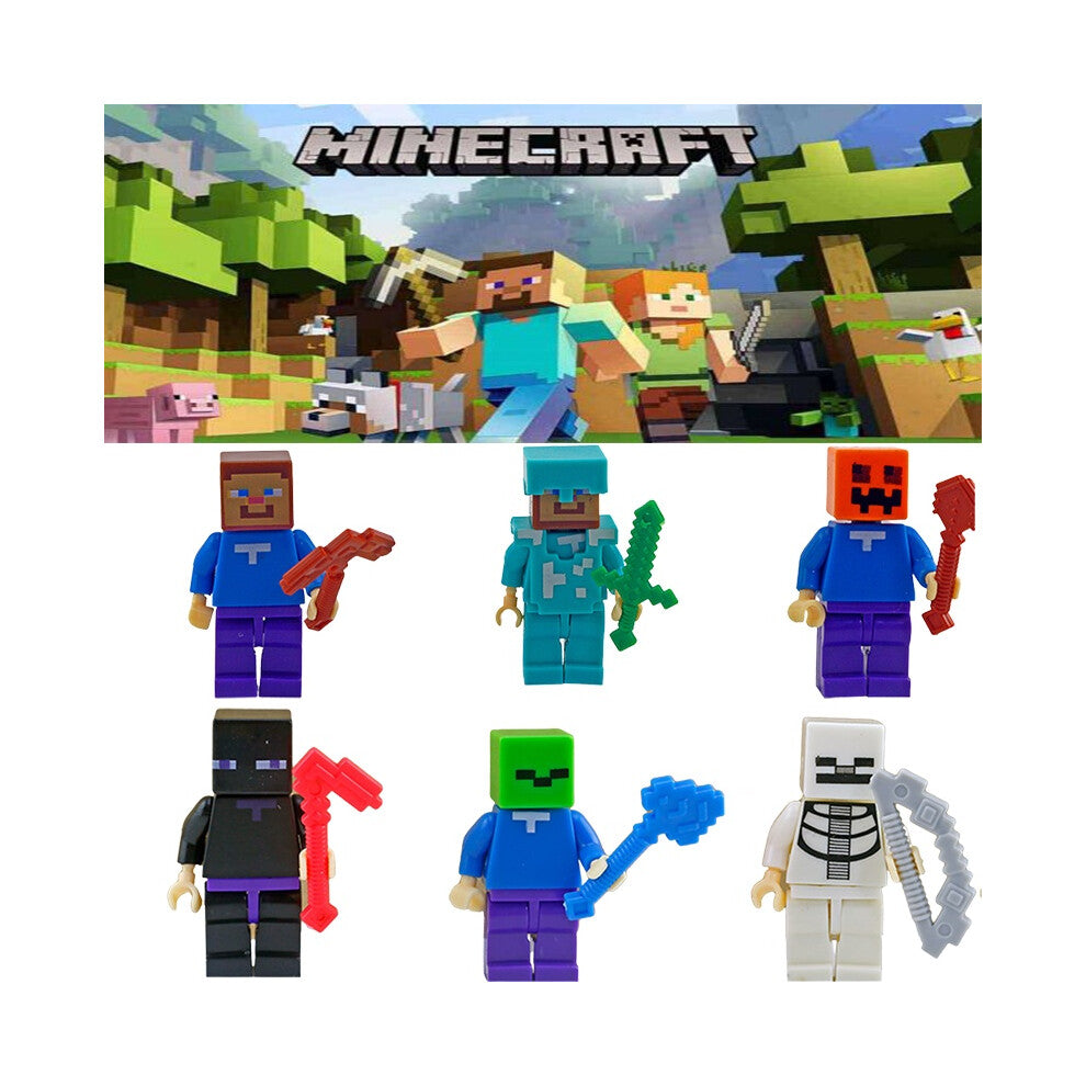 6pcs Theme Minecraft Building Blocks Assembled Cake Decoration Plugin Party Ins