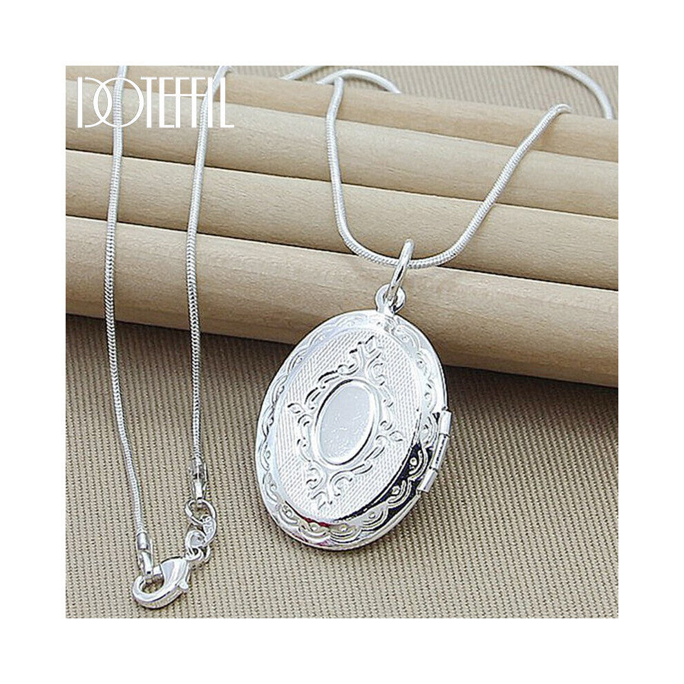925 Sterling Silver Oval Round Photo Frame Pendant Necklace 18-20-28-30 Inch Snake Chain For Woman Man Wedding Jewelry