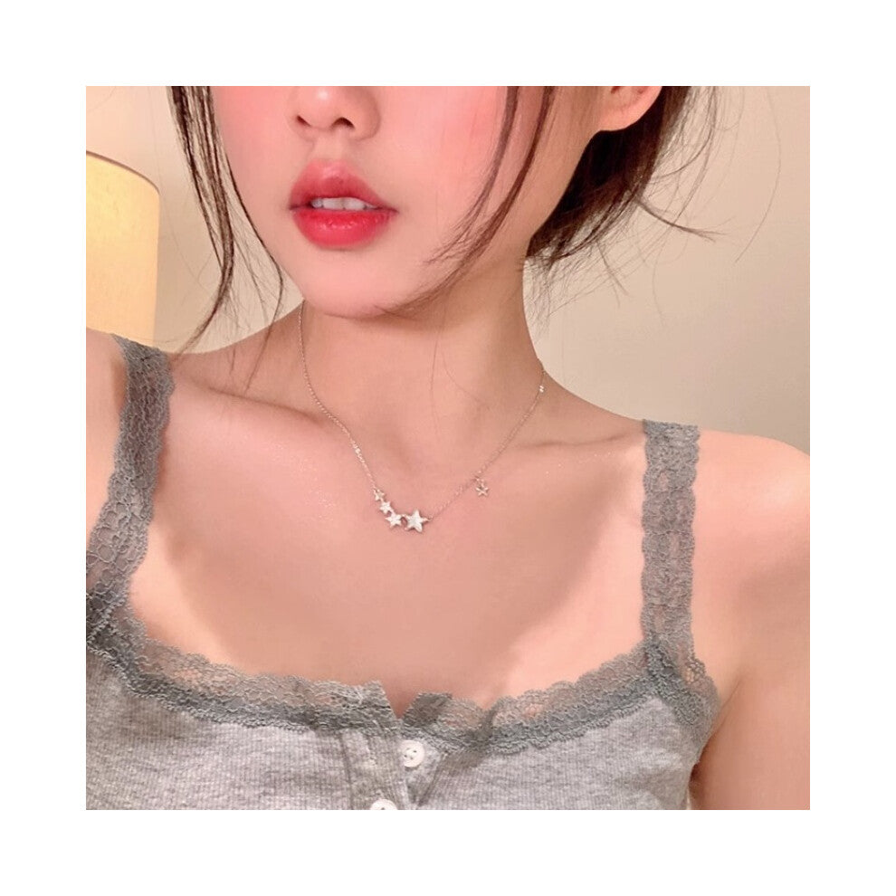 (X1199 Silver # Romantic Starry River Necklace) This high-end, light luxury necklace features a spicy girl pearl collarbone chain with a fashionable a