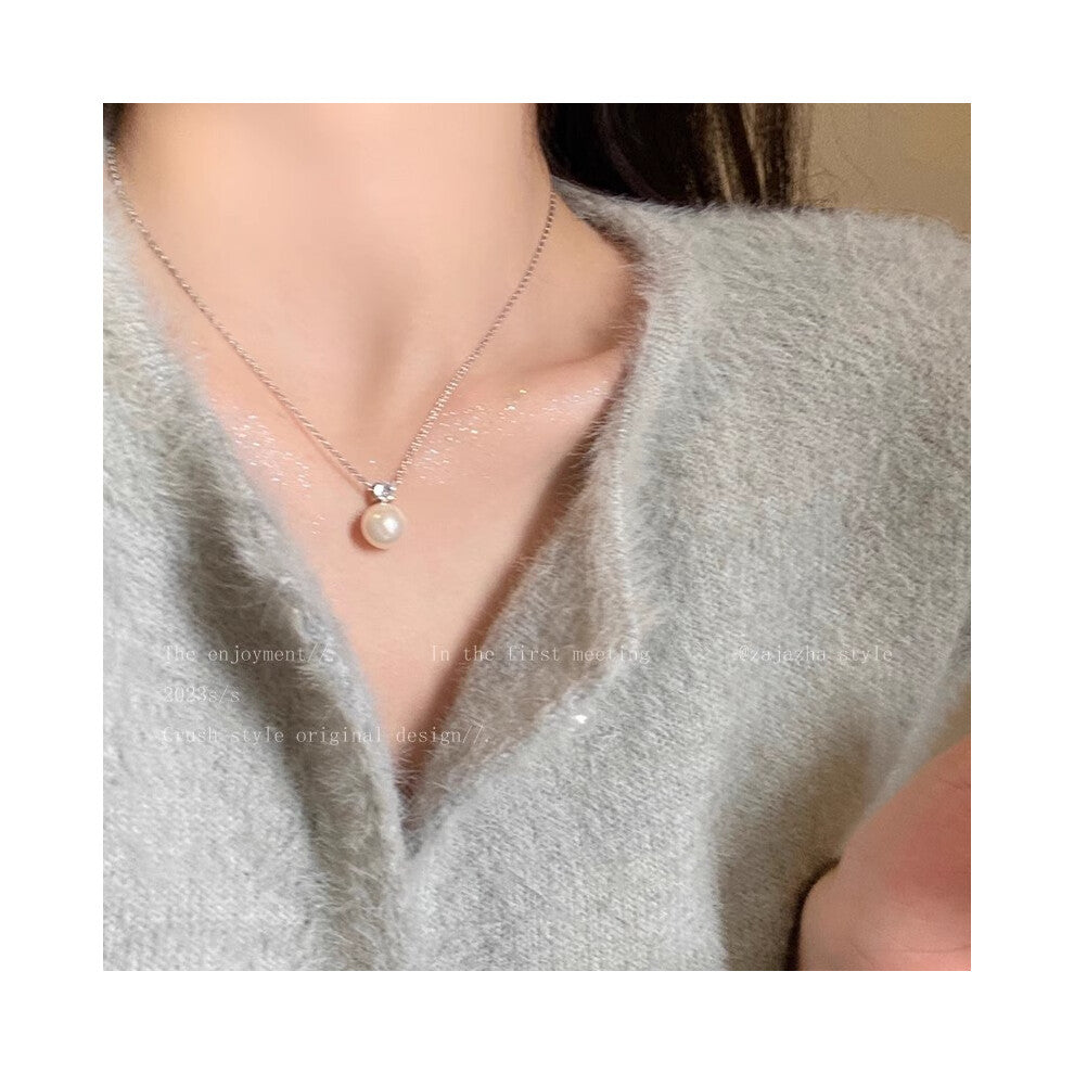 (X1325 silver # Internet-famous single pearl necklace) This high-end, light luxury necklace features a spicy girl pearl collarbone chain with a fashio
