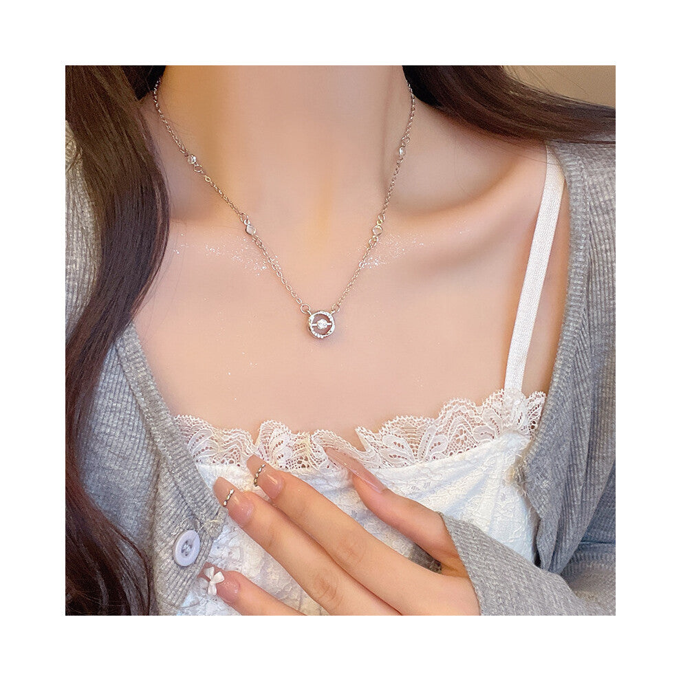 (X1410 Silver # Uz Ring Necklace) This high-end, light luxury necklace features a spicy girl pearl collarbone chain with a fashionable and versatile a