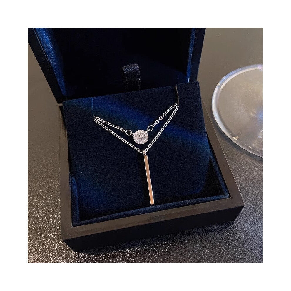 (X368 Silver # Double-layer Elegant necklace) This high-end, light luxury necklace features a spicy girl pearl collarbone chain with a fashionable and