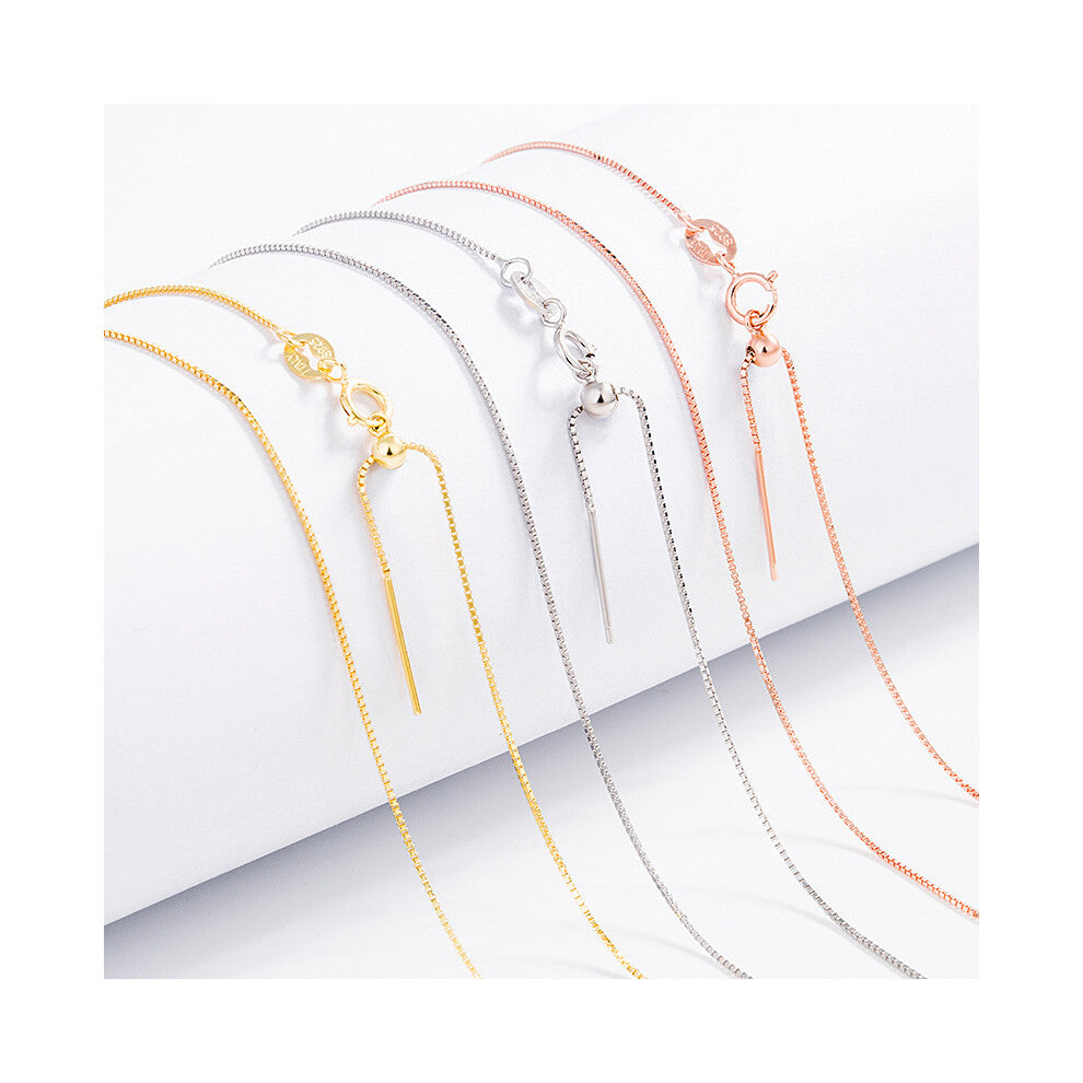 (Rose gold, ?0.8mm Box Universal Chain ?? 60cm ?) S925 sterling silver necklace D Y Universal pin Adjustable positioning Beaded box with chain Collarb