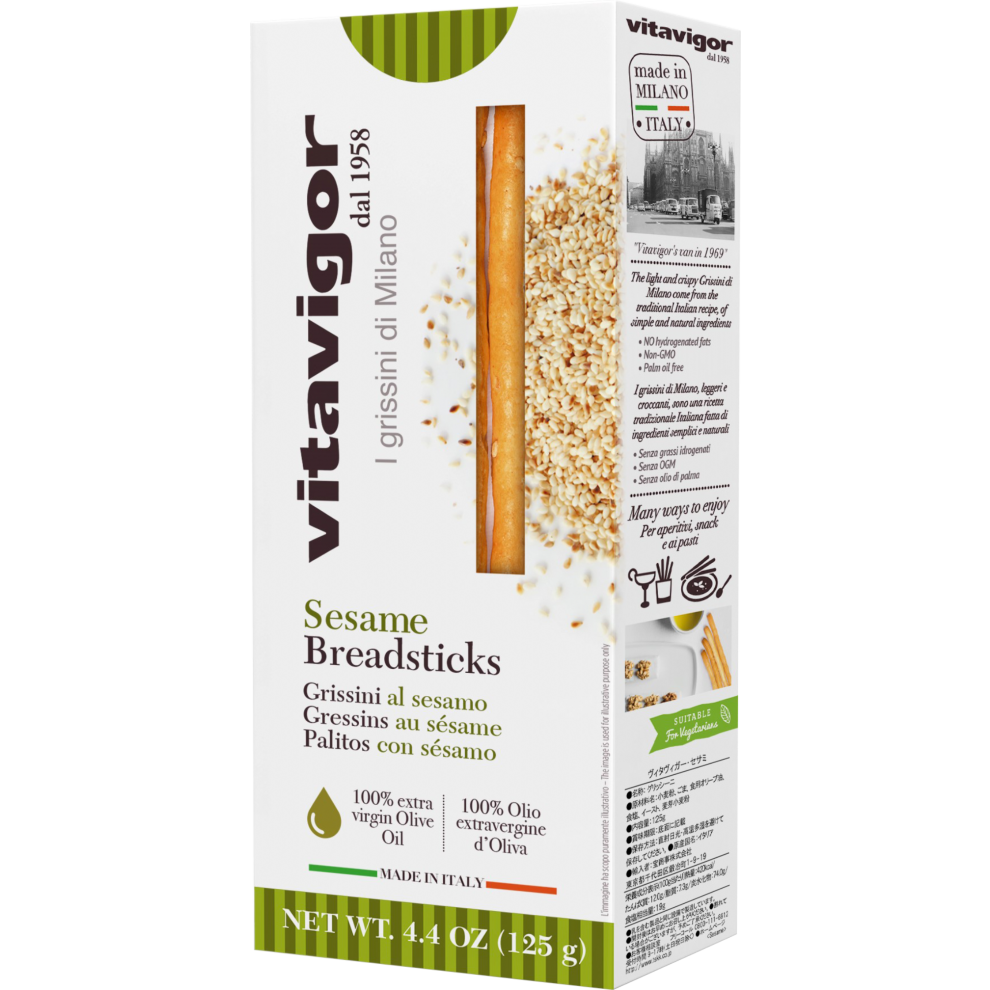 Vita Vigor Sesame Grissini Breadsticks, Crisp Italian Snack 125g - Perfect with Dips, Hors d'Oeuvres & Salads