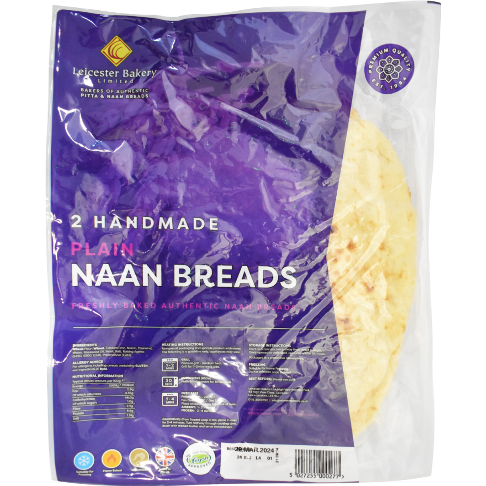 Leicester Bakery 2 Handmade Plain Naan Breads