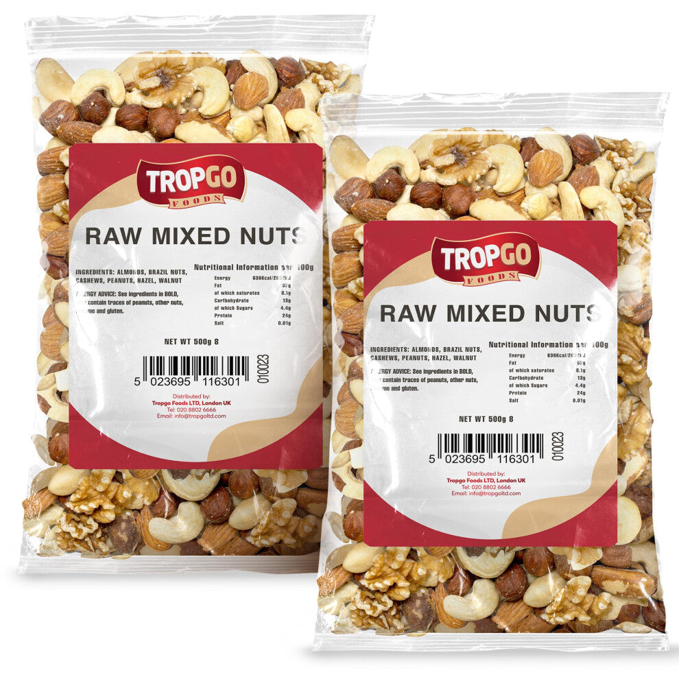 Tropgo Raw Mixed Nuts - 500g Nut Snacks - Pack of 2 - Packed Fresh, Healthy Jumbo Nuts with Fibre & Minerals - Perfect for Snacking - Includes