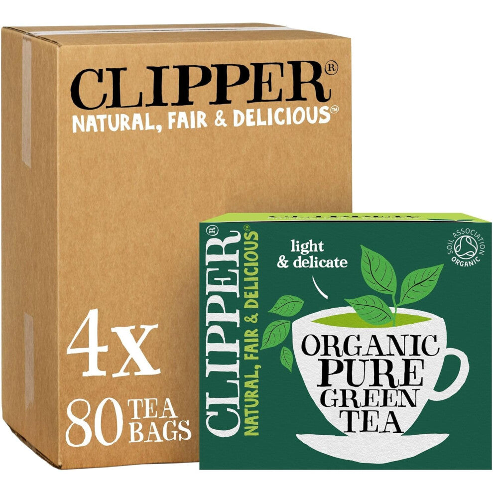 Clipper Organic Pure Green Tea Bags | 320 Teabags (4 x Boxes of 80) | Bulk Buy for Office, Home & Catering | Eco-Conscious, Fair Trade Tea | Natural