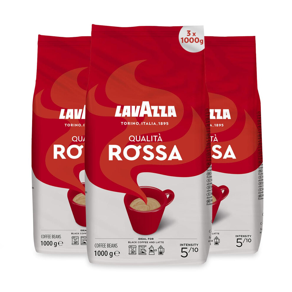 Lavazza Qualita Rossa Coffee Beans 1kg (3 Bags) - Authentic Italian Espresso Blend - COS139465C