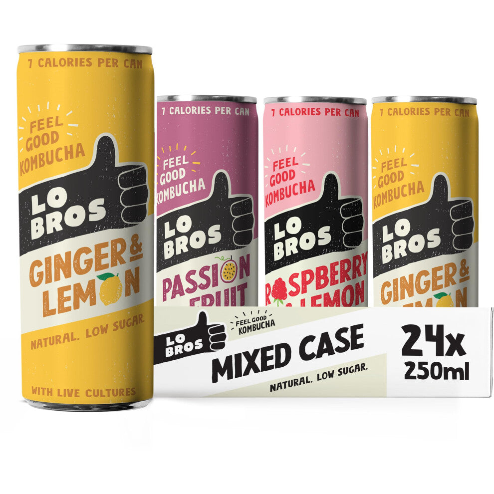 Lo Bros Kombucha - Mixed Pack with 3 Flavours - Sparkling Refreshing Soft Drink with Natural Ingredients and Live Cultures, Supports Gut Health, Low