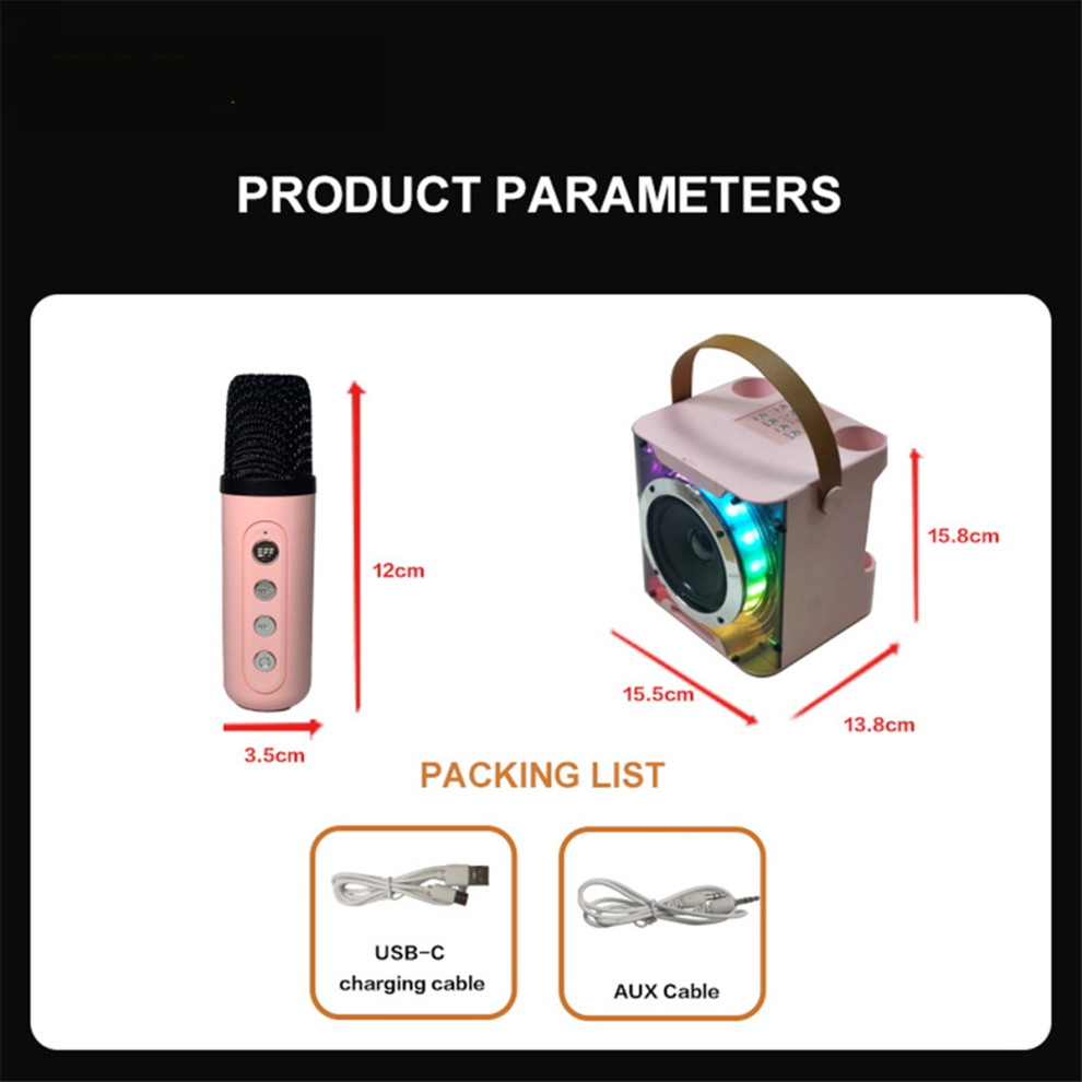 Bluetooth Speaker High Power Karaoke Bluetooth Speaker Music Rhythm Light Stereo Surround Wireless Subwoofer with Dual Microphone Red