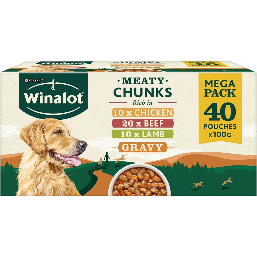 WINALOT Meaty Chunks Mixed in Gravy Wet Dog Food 40x100g