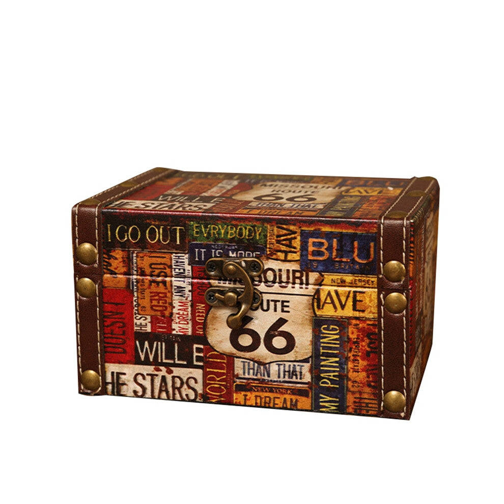 Vintage Storage Decorative Suitcase Small Retro Wooden Box Casket Lock Desktop Finishing Muhe Jewelry 66 Road