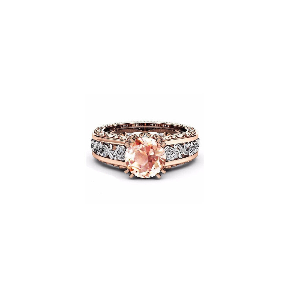 (champagne, 6) 10mm Round Cut 18k Rose Gold Filled Pink Bridal Engagement Two Gold Tone Ring