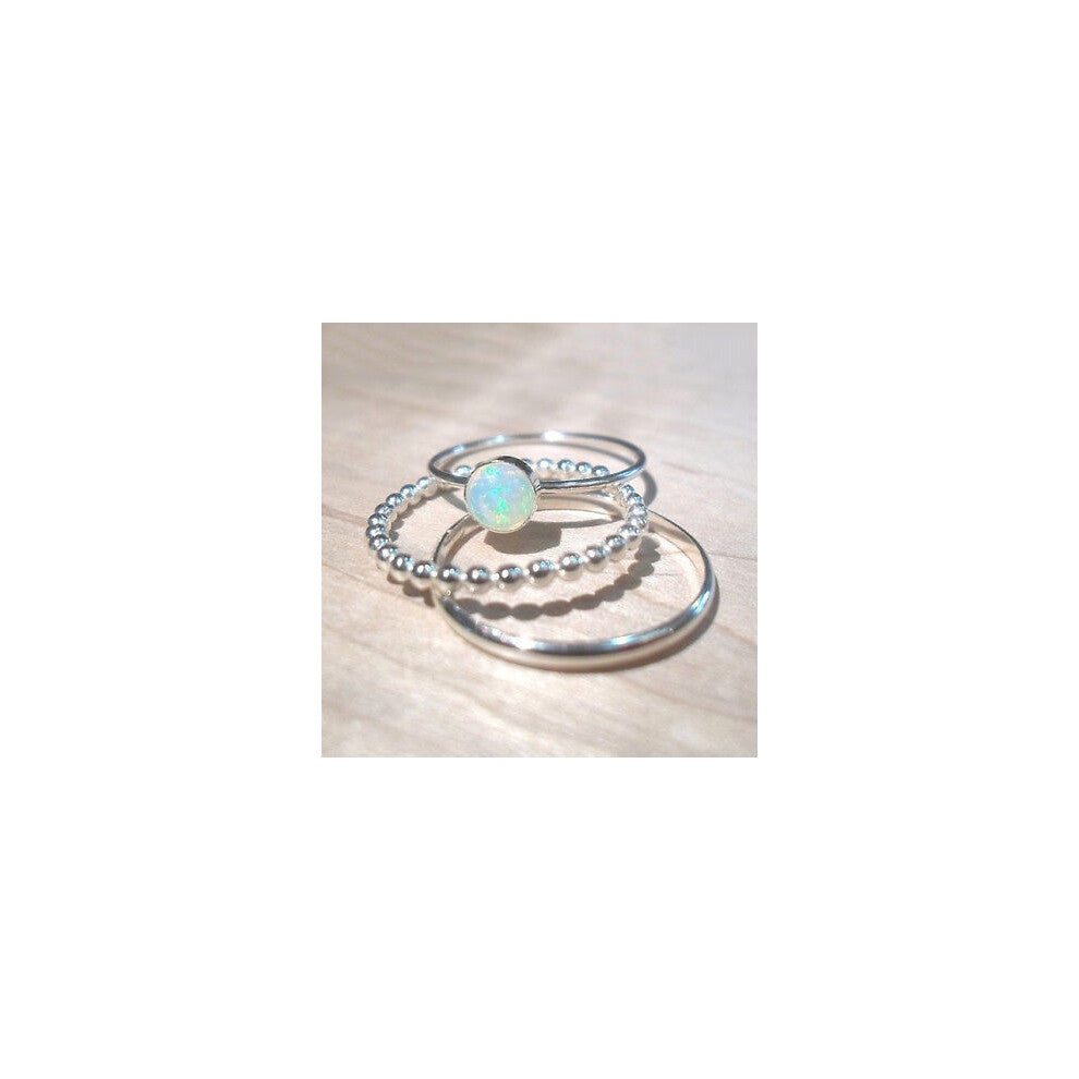(silver, 6) Natural 3pcs Sparkling Stone Fire Synthetic Opal Ring Set Wedding Engagement Jewelry