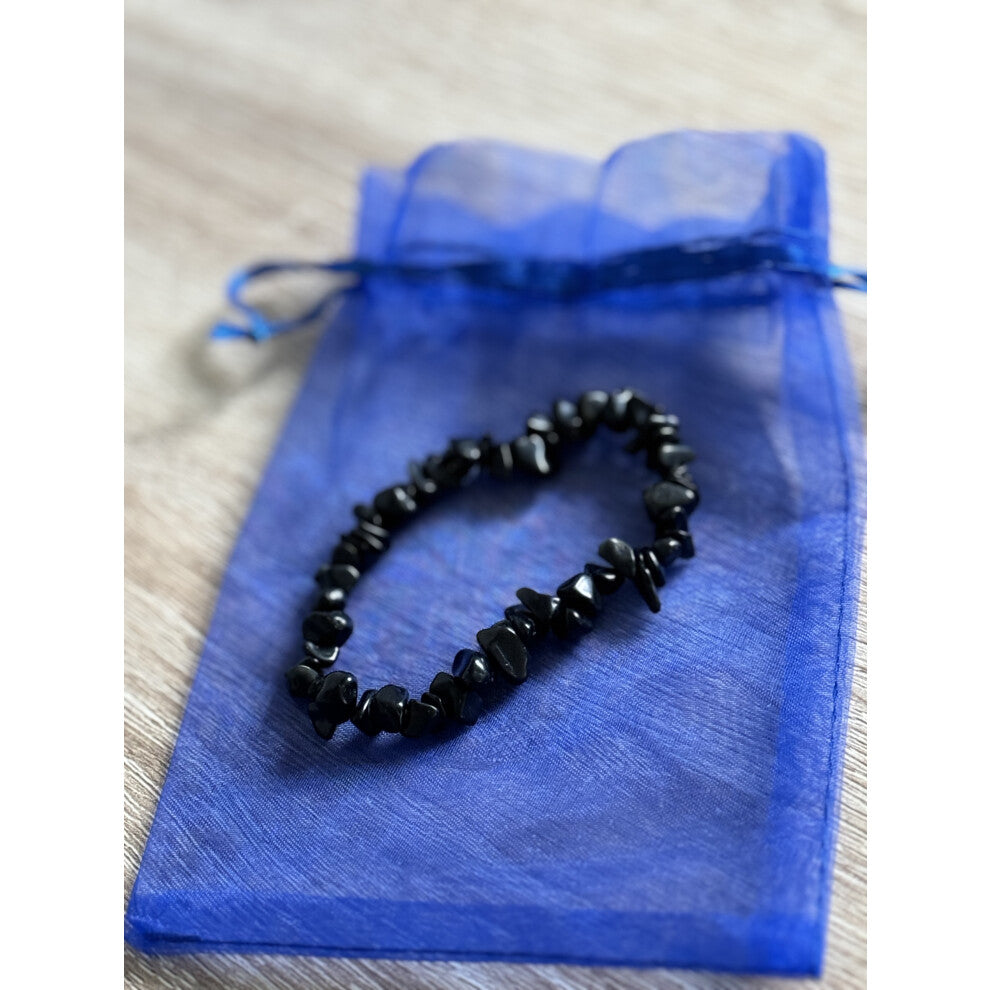 Black Obsidian crystal chip Bracelet with gift bag For Healing