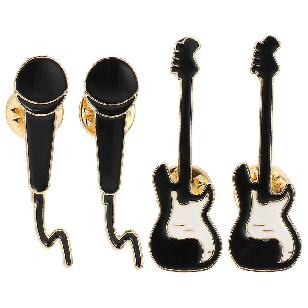 (As show, One size) 4pcs Alloy Brooch Pin Microphone Breastpin Guitar Breastpin for Decor Use