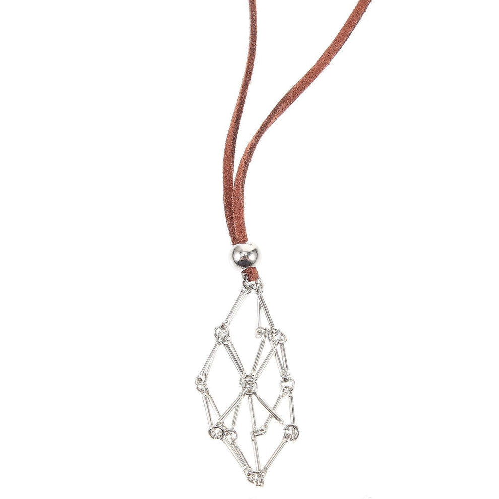 (As show, One size) Stone Holder Metal Necklace Hollow Crystal Holder Pendant Metal Cage Pendant for Crystal