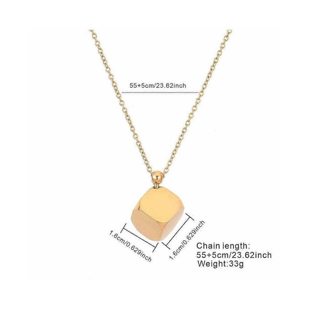 (16Mm Diameter Dice, Golden Glossy) Dice Necklace Decision Dice Movie Night Couple Ornament Accessories Stainless Steel Detachable Buckle