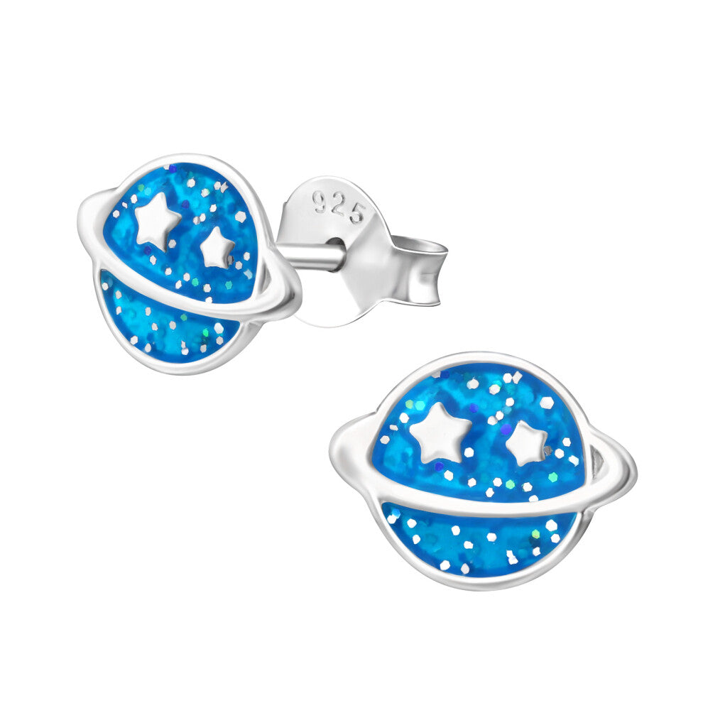 Glitter Planet Ear Studs 925 Sterling Silver