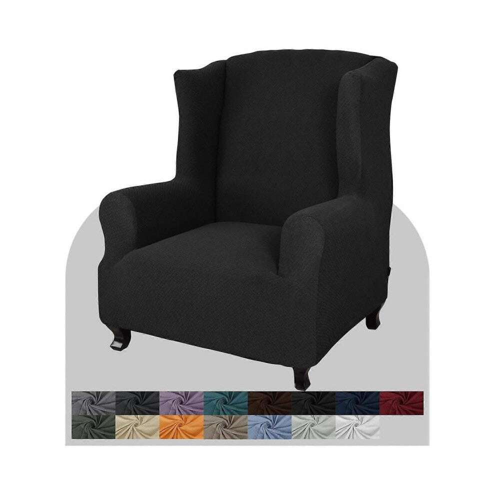 (Black) Chair Cover 1 Piece Soft Spandex Jacquard Wing Chair Cover Living Room Sofa Cover for Wingback Chair with Foam Bar (Dark Brown)