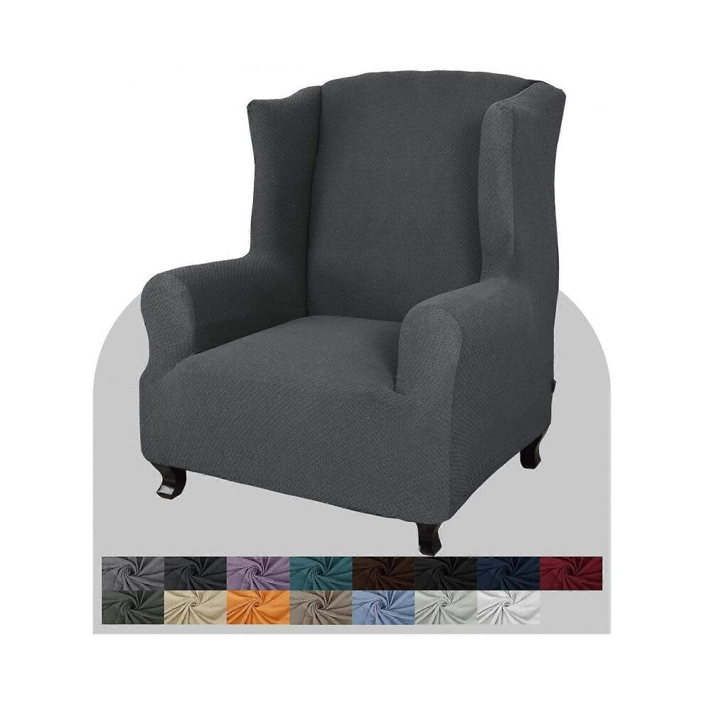 (Dark Gray) Chair Cover 1 Piece Soft Spandex Jacquard Wing Chair Cover Living Room Sofa Cover for Wingback Chair with Foam Bar (Dark Brown)