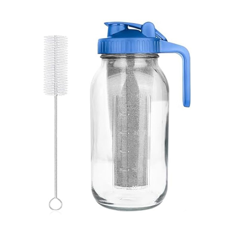 Cold Brew Coffee Maker,64oz Wide Mouth Jar Pitcher with Filter,Pour Spout Handle Lid,Leak-Proof