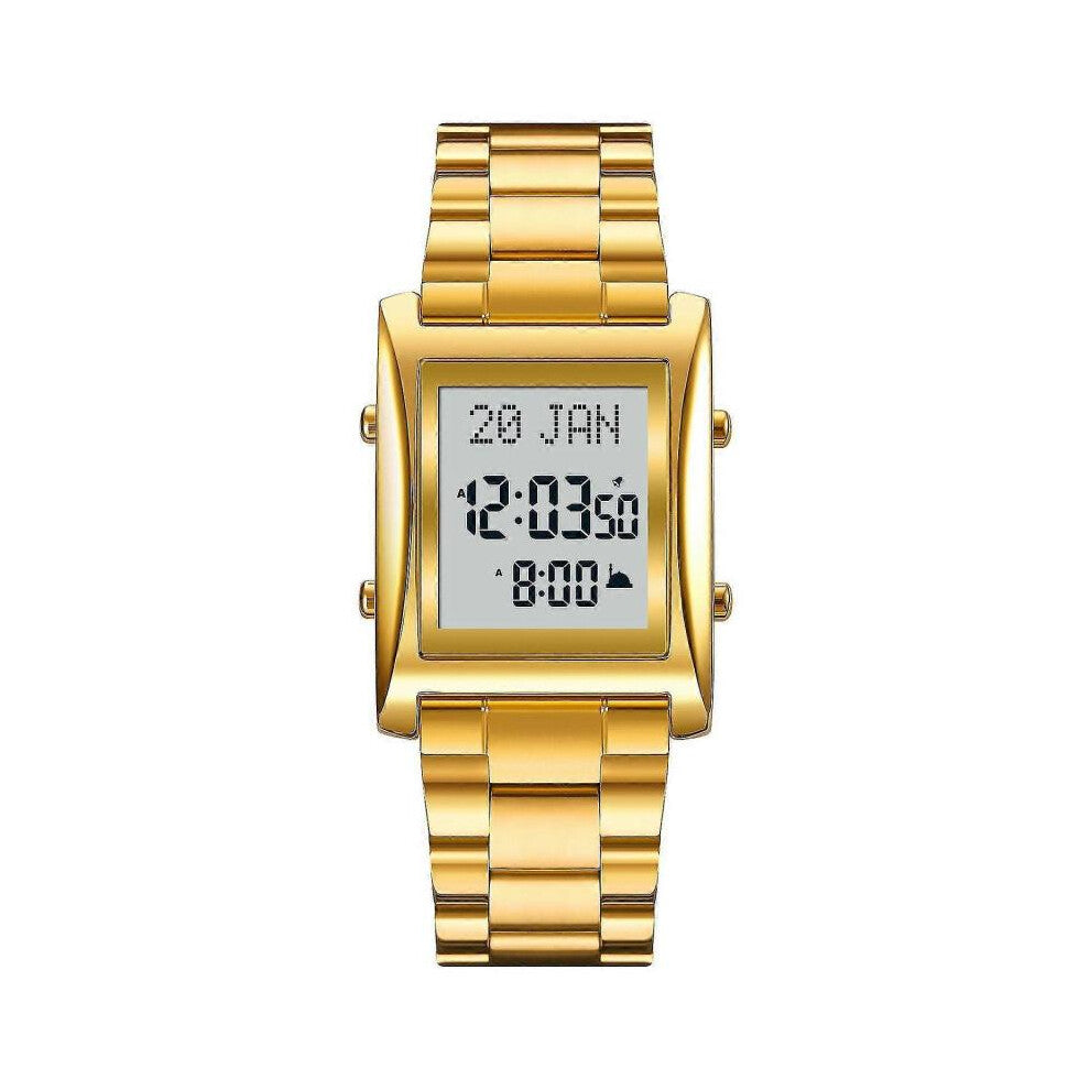 (Please refer to the instruction manual for use, gold) SKMEI 1815 Muslim Digital Watch for Prayer Qibla Compass Hijri Calendar Quran Bookmark City