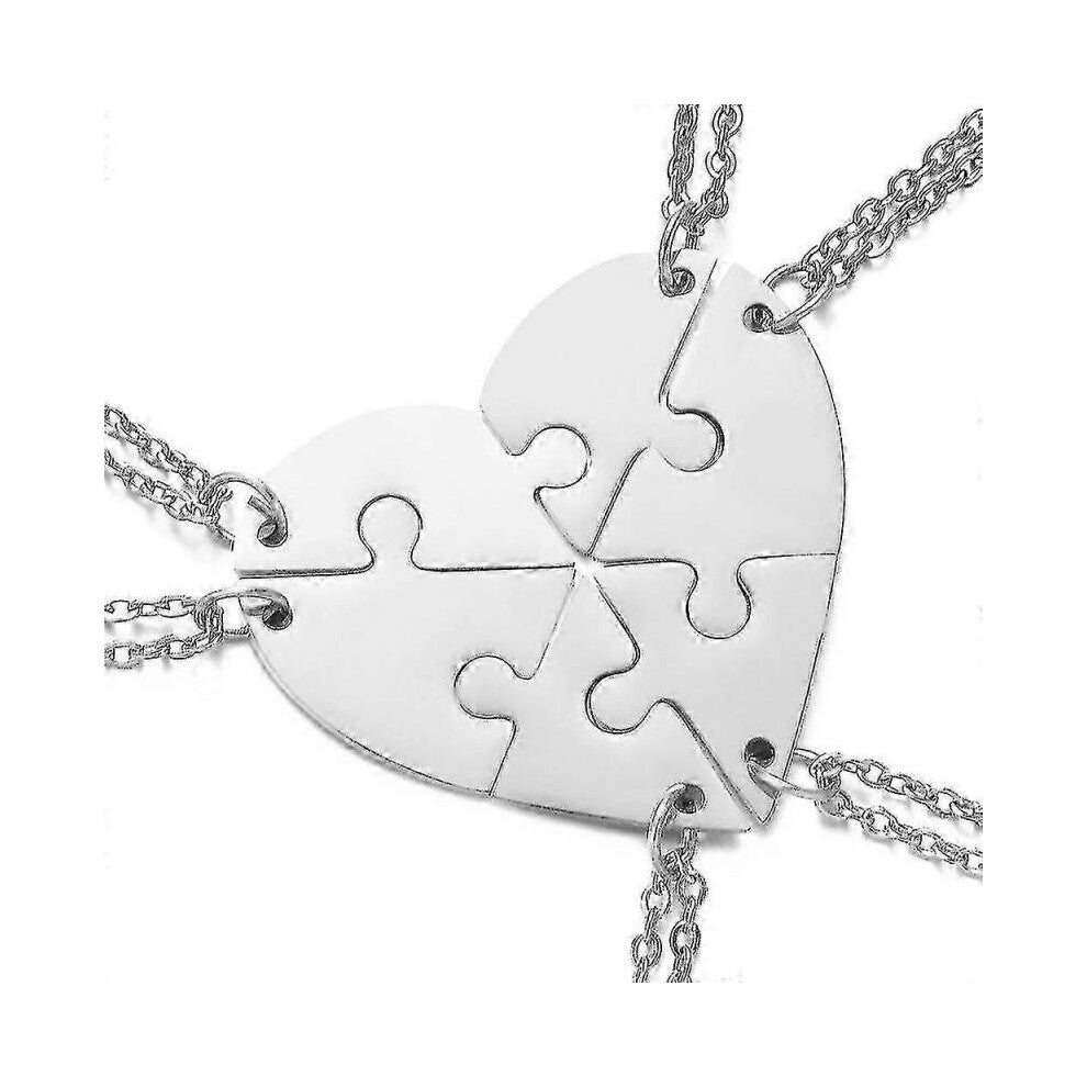 6 Pcs Personalised BFF Stainless Steel Friendship Necklace with Engraved Puzzle Heart Pendant for Best Friends