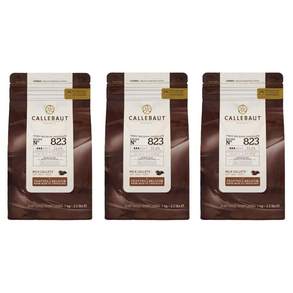 Callebaut 33.6% Milk Chocolate Chips (callets) - 3 x 1kg Bundle