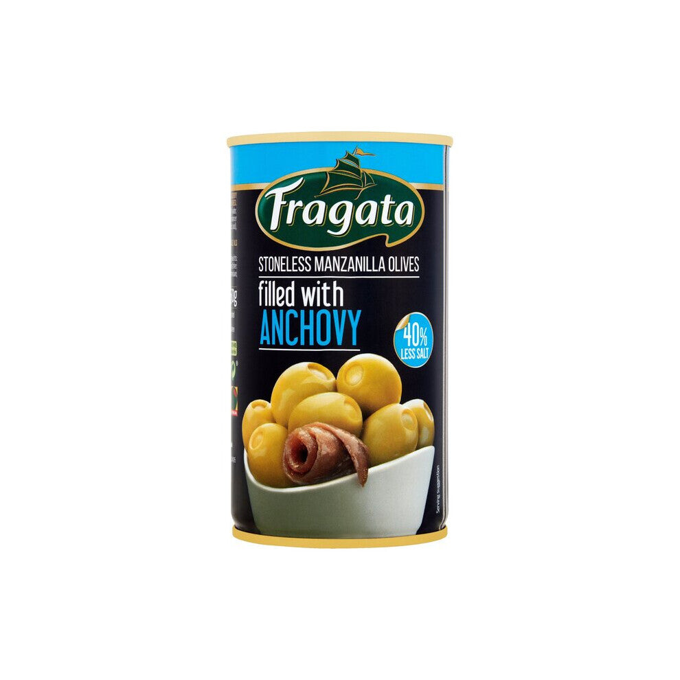 Fragata Olives Stuffed with Anchovy Reduced Salt 350g - Pack of 6