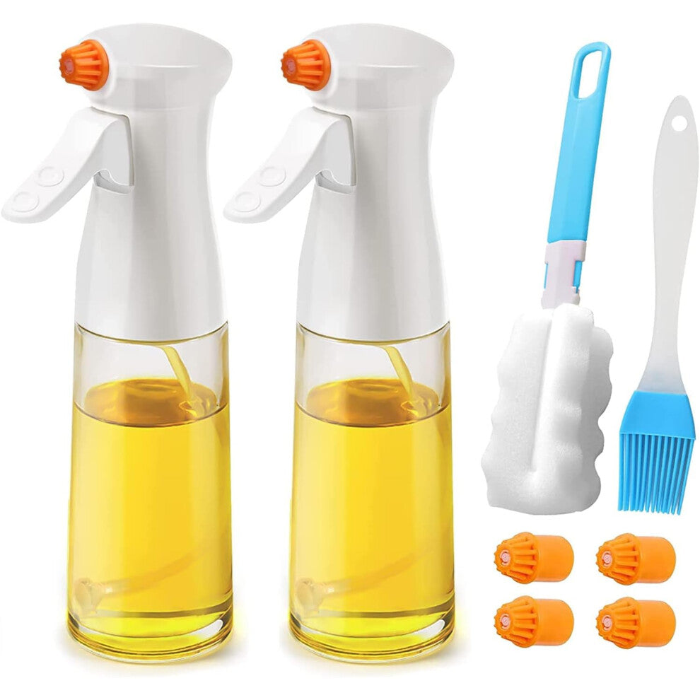 Cooking Oil Spray 200 ml, 2pcs Oil and Vinegar Sprayer with Brush, Oil Juice Sprayer for Barbecue Kitchen Cooking BBQ Salad White