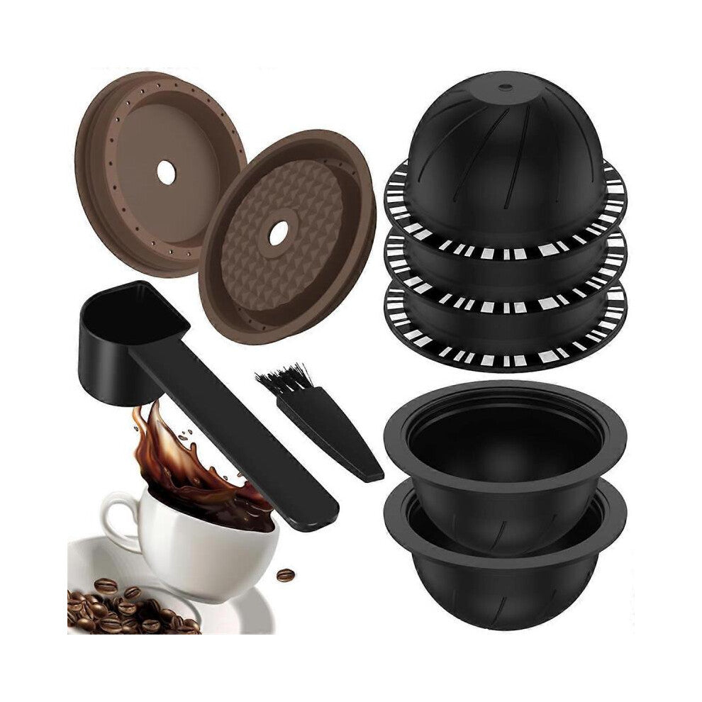 5Pcs Reusable Vertuo Pods for Nespresso Machine, Coffee Capsule with 2 Silicone Lids 1 Spoon and Bru