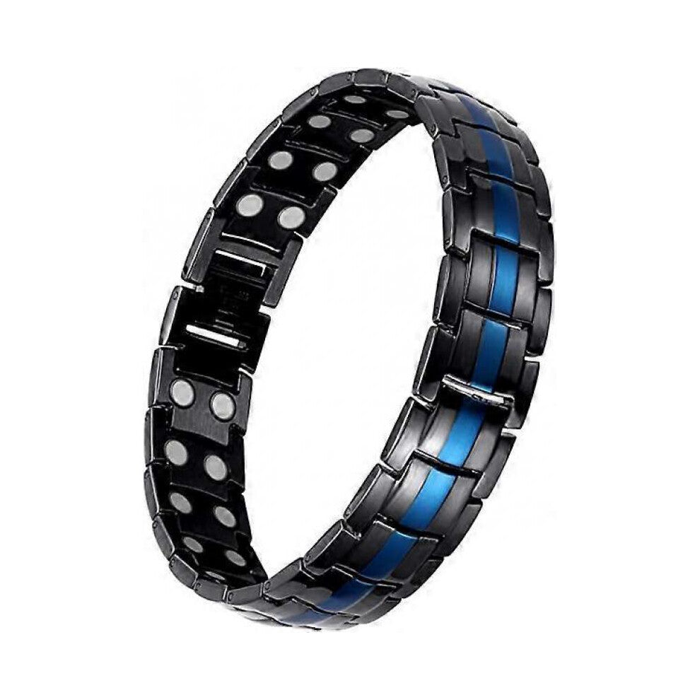 Mens Magnetic Bracelet,Magnetic Bracelets Double Strong Magnet 3500 Gauss with Adjustment ToolBlue & Black Link