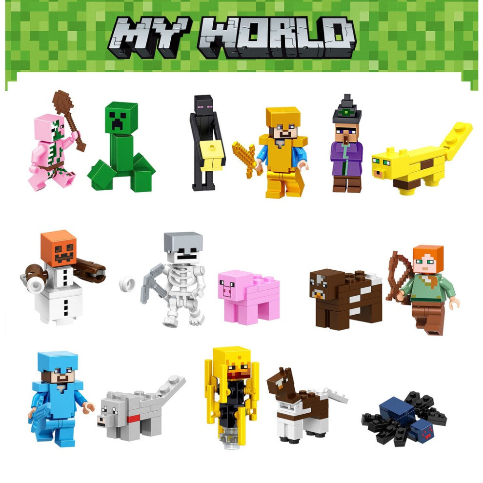 16pcs Theme Minecraft Building Blocks Assembled Cake Decoration Plugin Ins Party