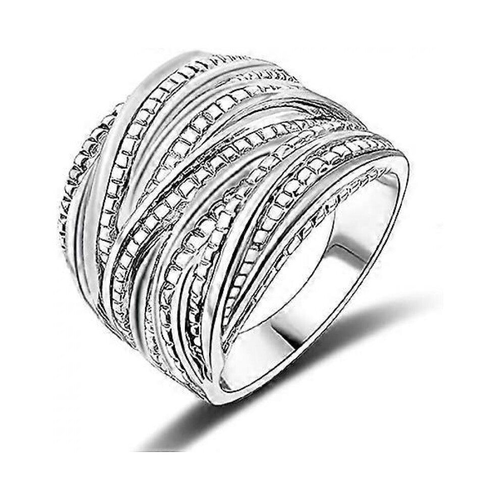 (7) 2 Tone Intertwined Crossover Statement Ring Fashion Chunky Band Rings for Women Men  Plated Wide Index Finger Rings Costume Jewelry