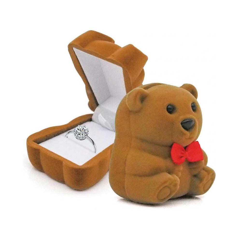 Brown Bear Ring Box | Simple Retro Small and Exquisite Ring Storage Box | Wedding Engagement Ring Box (Brown)