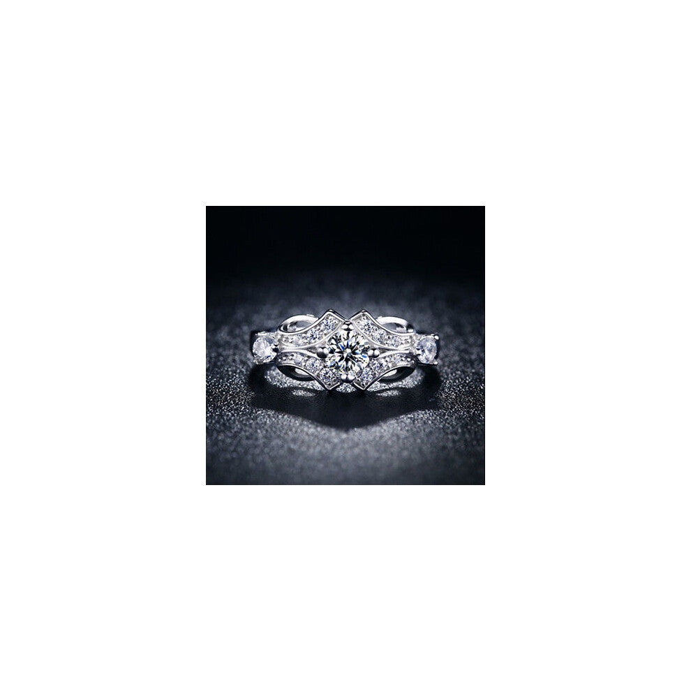 (white gold, 6) Women Cut Round Luxurious Crystal Wedding Engagement Ring