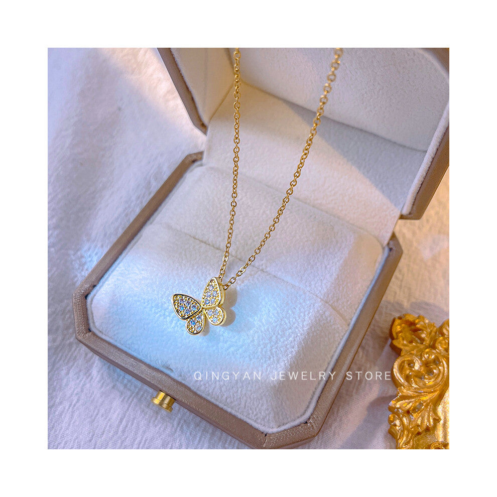 (X200 Gold - Little Butterfly) A light luxury design silver titanium steel necklace, versatile collarbone chain and high-end neck chain